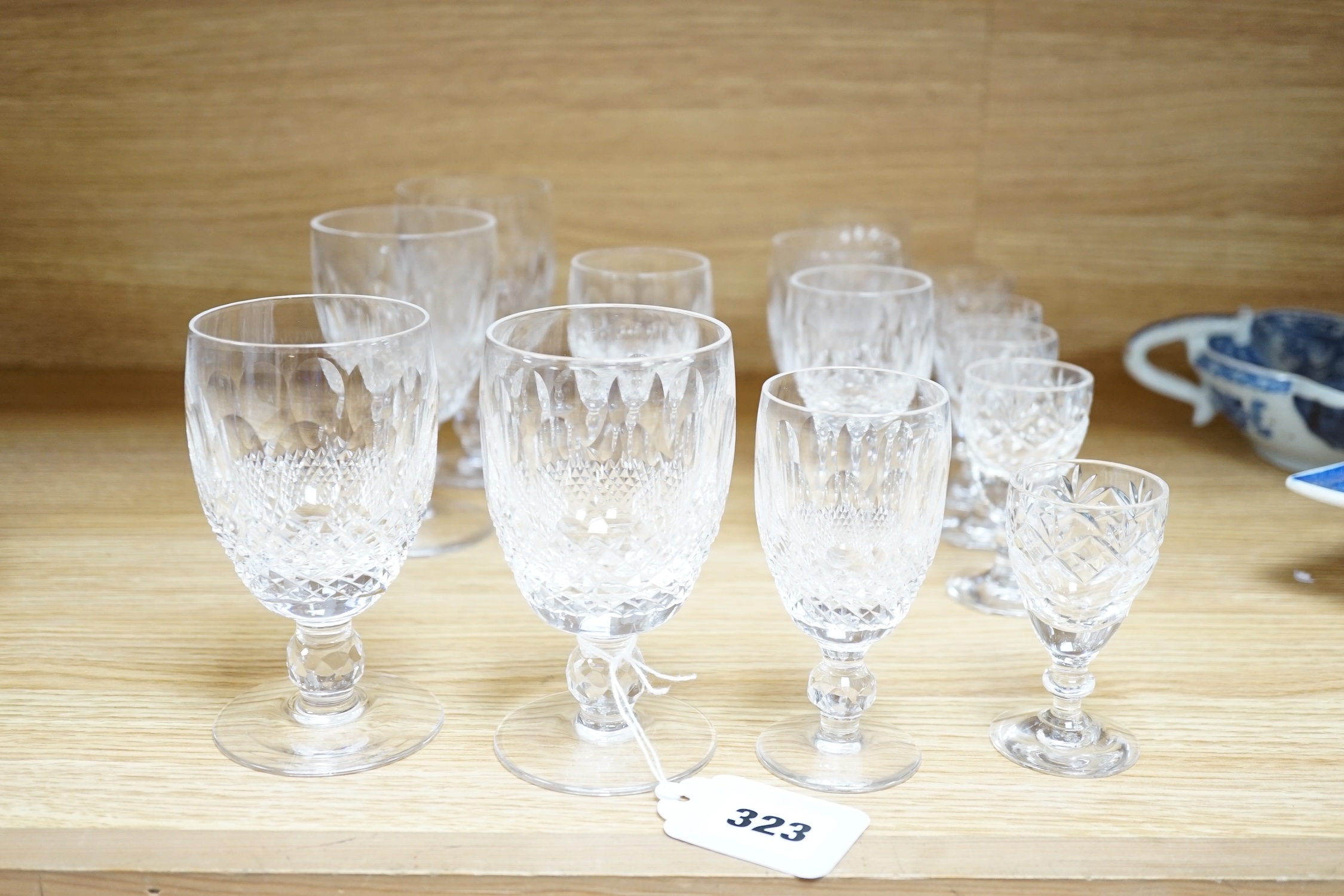 A small collection of Waterford crystal and other cut glass drinking glasses, highest 12cm, (18)